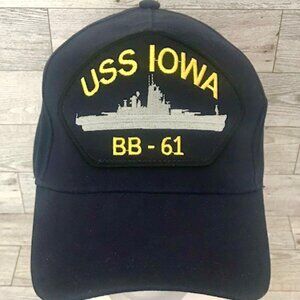 USS IOWA BB-61 NAVY BATTLESHIP SNAPBACK CAP + USS ARIZONA PEARL HARBOR LAPEL PIN